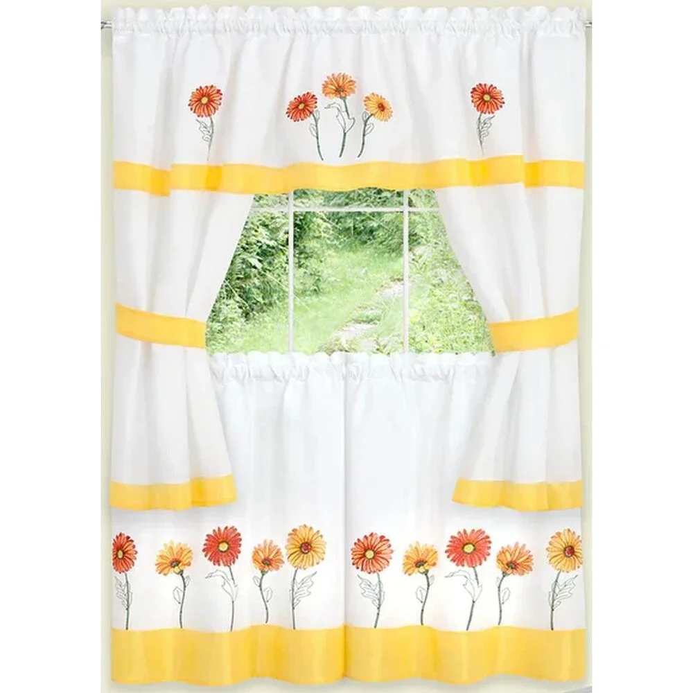 3pc. Embellished Curtains Set:2 Tiers&Swag(58